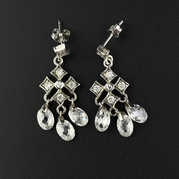Vintage Silver Diamond Paste Rock Crystal Chandelier Earrings - Boylerpf