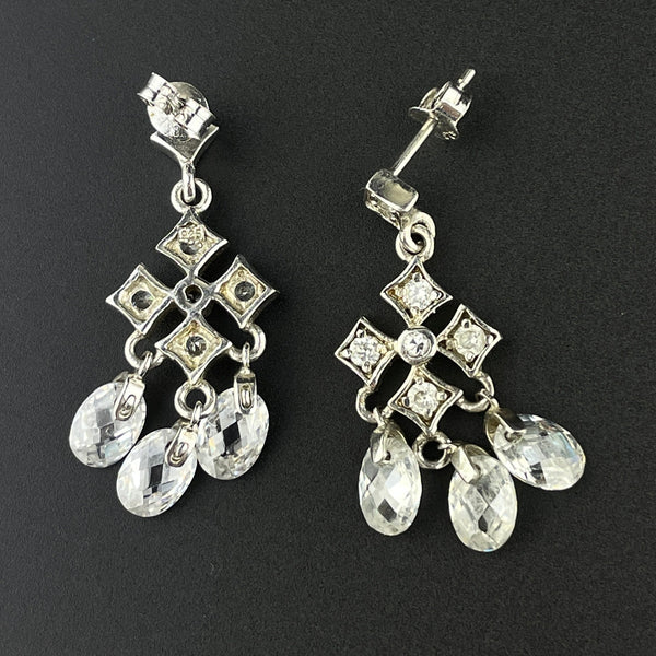 Vintage Silver Diamond Paste Rock Crystal Chandelier Earrings - Boylerpf