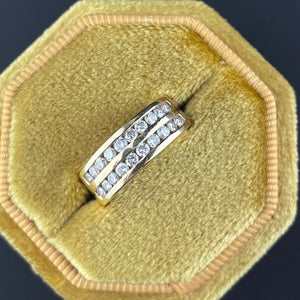 Solid 14K Gold Diamond Two Row Half Eternity Wide Band Ring, Sz 4 - Boylerpf