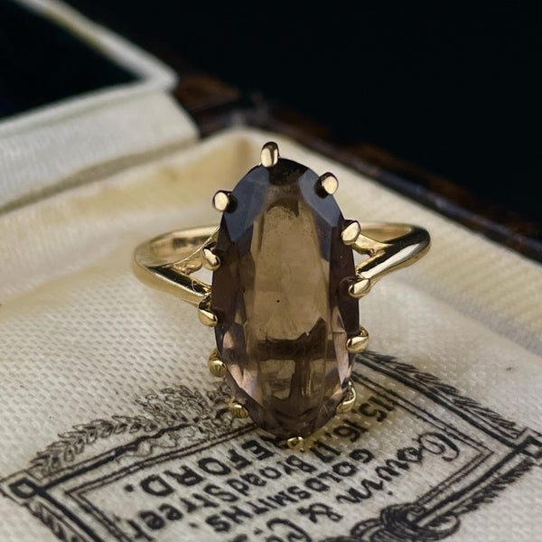 Vintage 10K Gold Smoky Quartz  Statement Ring, Sz 5 - Boylerpf