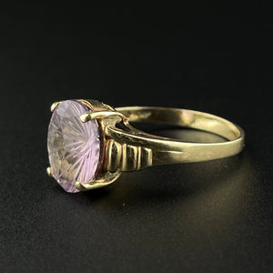 Vintage 10K Gold Specialty Cut Amethyst Cocktail Ring, Sz 6 - Boylerpf