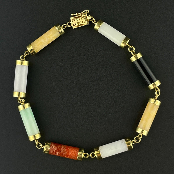 Vintage 14K Gold Multi Color Jadeite Chain Bracelet - Boylerpf