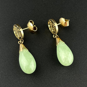 Vintage Jade Teardrop 14K Gold Symbol Earrings - Boylerpf