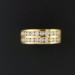 Solid 14K Gold Diamond Two Row Half Eternity Wide Band Ring, Sz 4 - Boylerpf