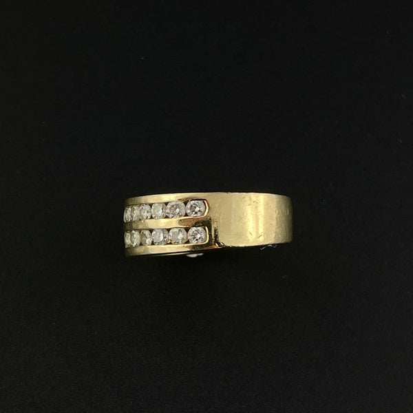 Solid 14K Gold Diamond Two Row Half Eternity Wide Band Ring, Sz 4 - Boylerpf