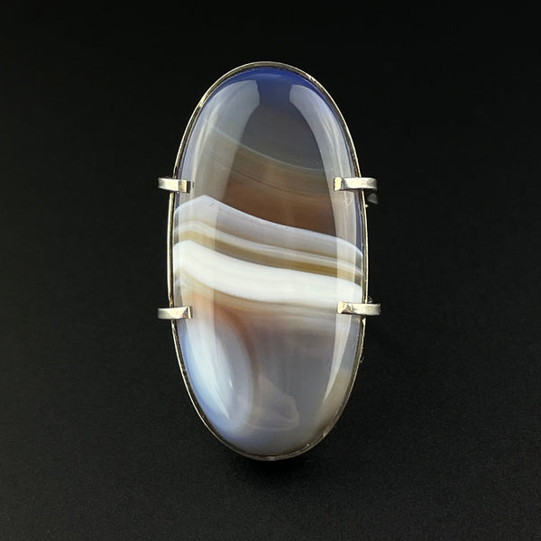 Vintage Silver Banded Picture Agate Statement Ring, Sz 7 1/2 - Boylerpf