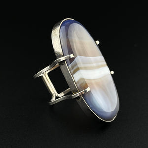 Vintage Silver Banded Picture Agate Statement Ring, Sz 7 1/2 - Boylerpf