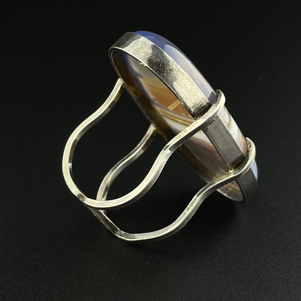 Vintage Silver Banded Picture Agate Statement Ring, Sz 7 1/2 - Boylerpf