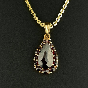 14K Gold Antique Rose Cut Garnet Pendant Necklace - Boylerpf