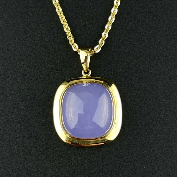 Vintage 14K Gold Square Chalcedony Pendant Necklace - Boylerpf