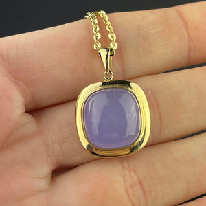 Vintage 14K Gold Square Chalcedony Pendant Necklace - Boylerpf