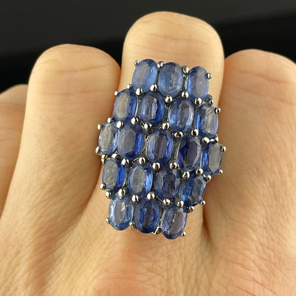 Vintage Sterling Silver Blue Sapphire Cluster Ring, Sz 7 3/4 - Boylerpf