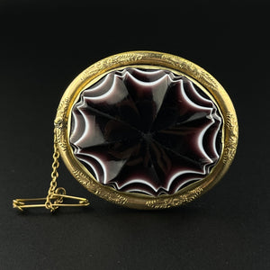 Victorian Gilt Metal Scottish Banded Agate Brooch - Boylerpf