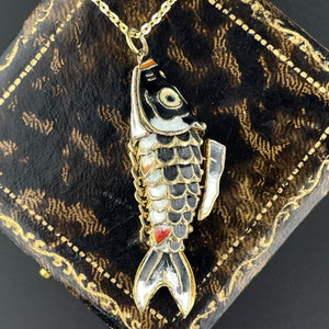 Vintage Gold Vermeil Black Enamel Articulated Fish Pendant - Boylerpf