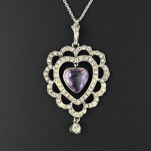 Silver Edwardian Amethyst Diamond Paste Pendant Necklace - Boylerpf