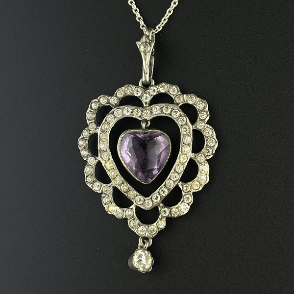 Silver Edwardian Amethyst Diamond Paste Pendant Necklace - Boylerpf