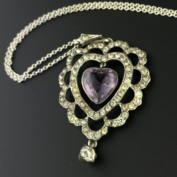 Silver Edwardian Amethyst Diamond Paste Pendant Necklace - Boylerpf