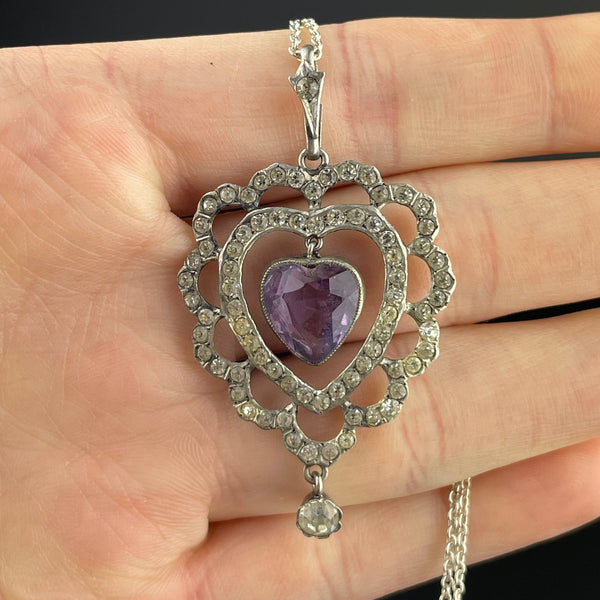 Silver Edwardian Amethyst Diamond Paste Pendant Necklace - Boylerpf