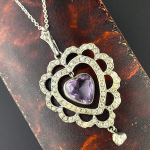 Silver Edwardian Amethyst Diamond Paste Pendant Necklace - Boylerpf