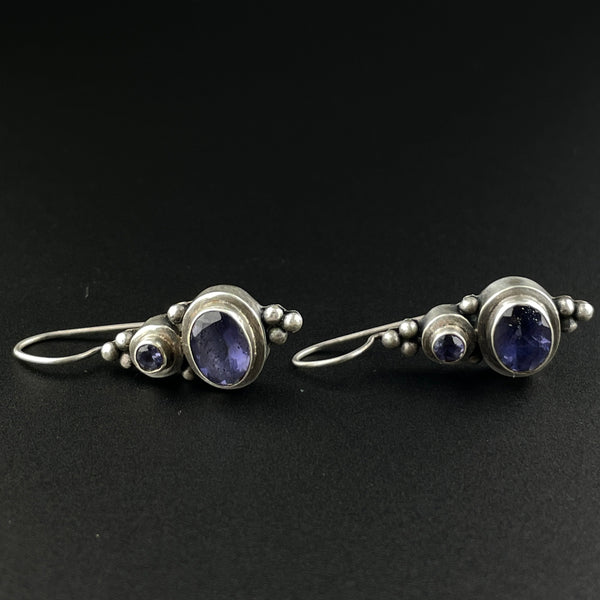 Vintage Arts and Crafts Style Silver Iolite Earrings - Boylerpf