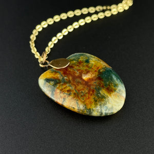 9K Gold Scottish Moss Agate Pendant Necklace - Boylerpf