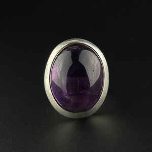 Vintage Amethyst Cabochon Silver Statement Ring, Sz 6 3/4 - Boylerpf