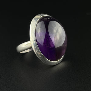 Vintage Amethyst Cabochon Silver Statement Ring, Sz 6 3/4 - Boylerpf