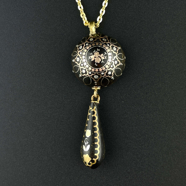 Antique Victorian Gold Inlay Pique Pendant Necklace - Boylerpf