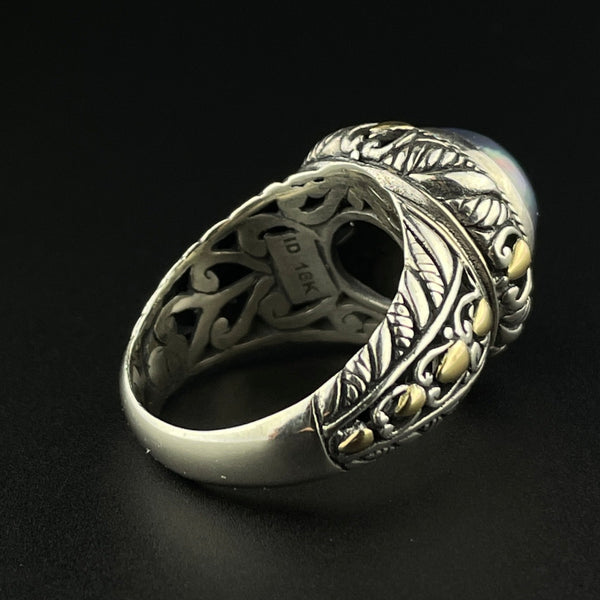 18K Gold Silver Cultured Pearl Statement Ring, Sz 8 3/4 - Boylerpf