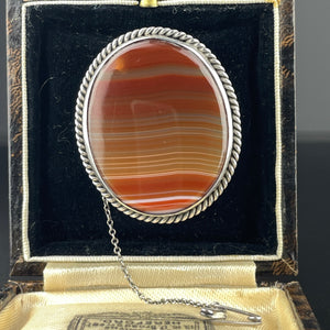 Silver Antique Banded Carnelian Banded Agate Brooch - Boylerpf