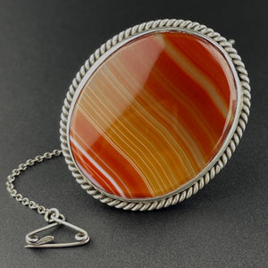 Silver Antique Banded Carnelian Banded Agate Brooch - Boylerpf