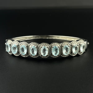 Vintage Silver Blue Topaz Bangle Bracelet - Boylerpf