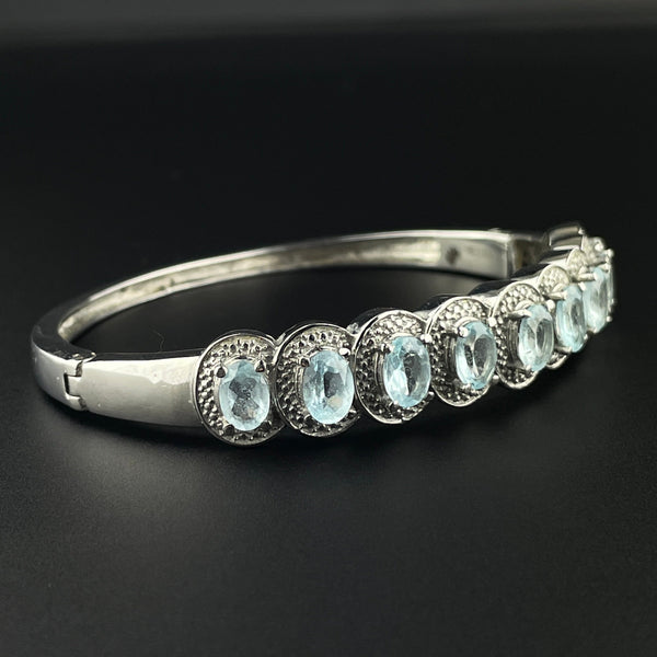 Vintage Silver Blue Topaz Bangle Bracelet - Boylerpf