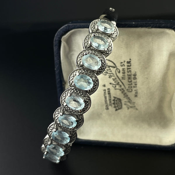 Vintage Silver Blue Topaz Bangle Bracelet - Boylerpf