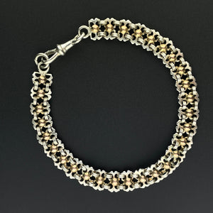 Vintage French Silver Rose Rolled Gold Book Chain Bracelet - Boylerpf