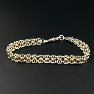 Vintage French Silver Rose Rolled Gold Book Chain Bracelet - Boylerpf