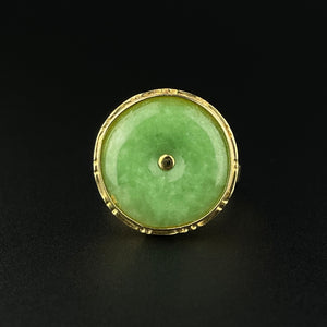 14K Gold Jade Disc Vintage Statement Ring, Sz 6 - Boylerpf