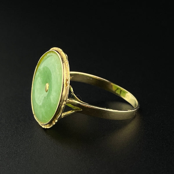 14K Gold Jade Disc Vintage Statement Ring, Sz 6 - Boylerpf