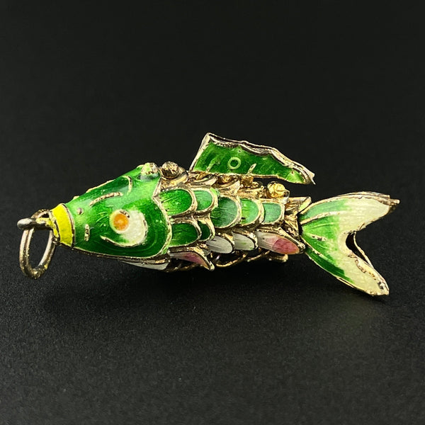 Vintage Gold Vermeil Green Enamel Articulated Koi Fish Pendant - Boylerpf