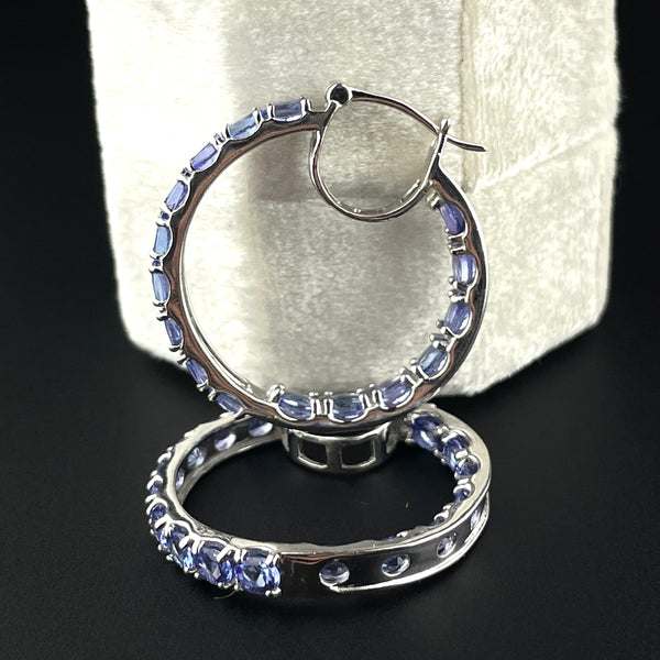 Vintage Silver Inside Out Tanzanite Hoop Earrings - Boylerpf