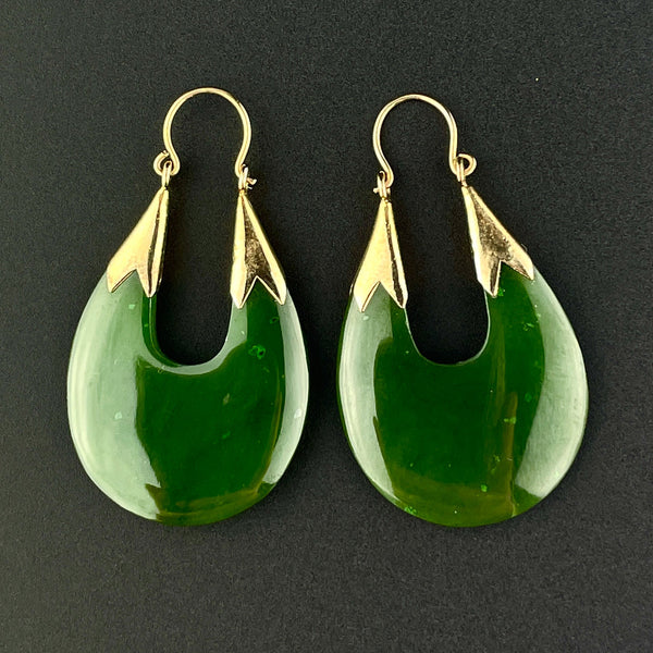 Vintage 14K Gold Jade Hoop Earrings - Boylerpf