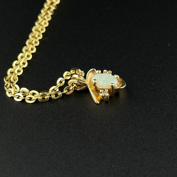 14K Gold Oval Opal Diamond Pendant Necklace - Boylerpf