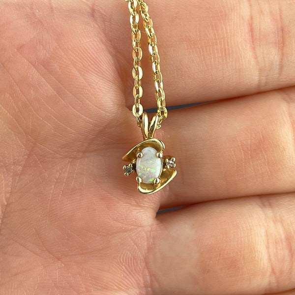 9ct Yellow Gold 11x9mm Oval Opal Diamond Set Pendant – Shiels Jewellers