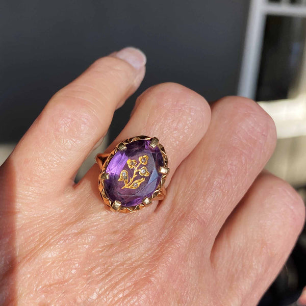 Carved amethyst sale ring