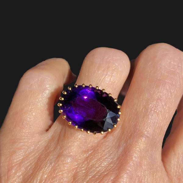 Art Deco 1 Carat Amethyst Engraved Filigree Engagement Ring in 14 Kara —  Antique Jewelry Mall