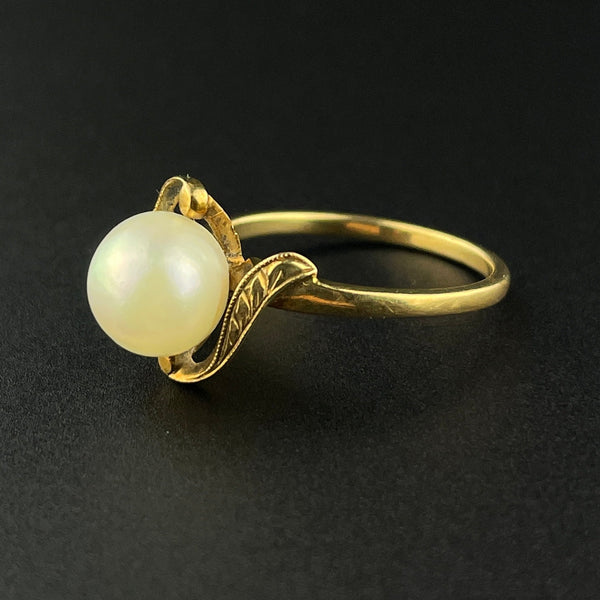 Vintage Mikimoto 14K Gold Pearl Solitaire Ring, Sz 4 - Boylerpf