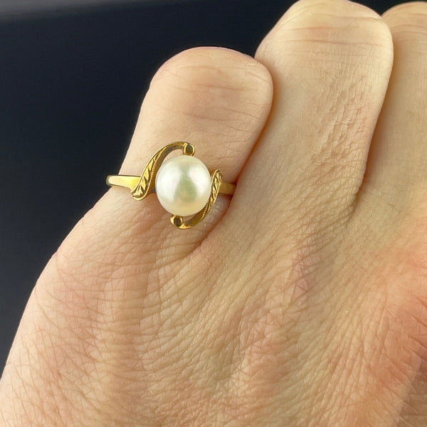 Vintage Mikimoto 14K Gold Pearl Solitaire Ring, Sz 4 - Boylerpf