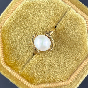 Vintage Mikimoto 14K Gold Pearl Solitaire Ring, Sz 4 - Boylerpf