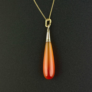 Vintage Gold Carnelian Teardrop Pendant Necklace - Boylerpf