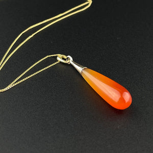 Vintage Gold Carnelian Teardrop Pendant Necklace - Boylerpf